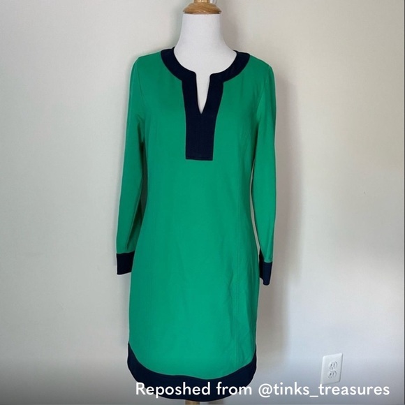 Vineyard Vines Jade Green and Navy Blue Dress, Long Sleeve, A-Line, size 6 - Picture 1 of 10
